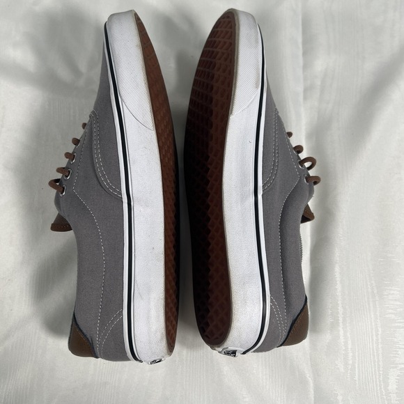 Vans Shoes Mens Size 11 Gray Canvas Brown Leather Low Top Casual Sneakers - Picture 9 of 15
